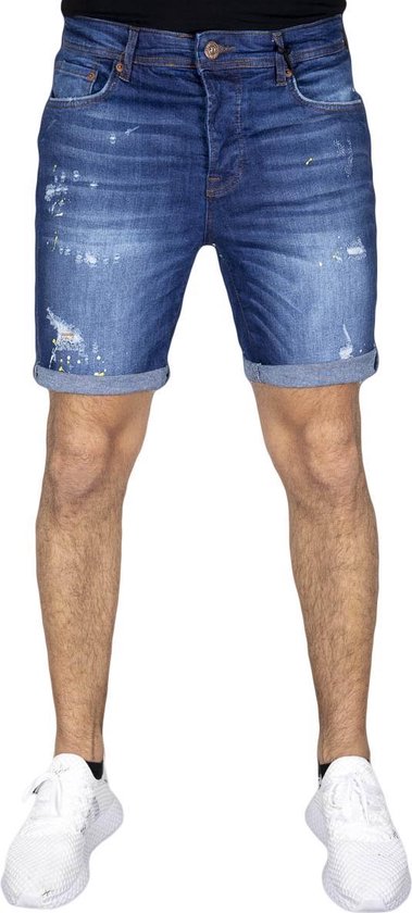 Coulson Ripped en Patched Heren Jeans Short met Verf Spetters - Blauw - 32  | bol.com
