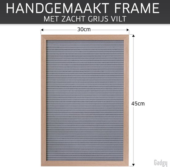 Gadgy Letter board gris feutre - 30x45cm - 170 blanc, 170 or brillant, 170 lettres argent brillant etc. - 100 icônes blanches - 4 punaises - lettres de sac de rangement etc.