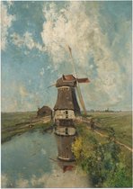 Een molen aan een poldervaart, Paul Gabriël - Foto op Forex - 90 x 120 cm