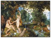 Het aardse paradijs met de zondeval van Adam en Eva, Peter Paul Rubens - Foto op Akoestisch paneel - 80 x 60 cm