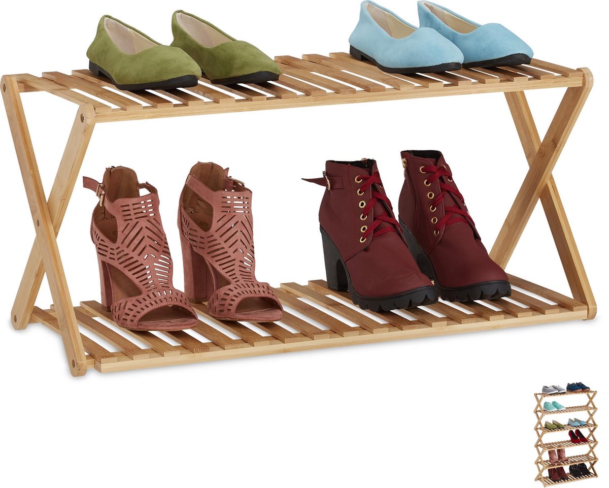 Stal Glad Onderling verbinden Relaxdays schoenenrek bamboe - opvouwbaar - schoenenkast - opbergrek -  schoenen... | bol.com