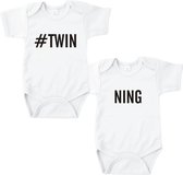 Tweeling romper met tekst - #TWINNING - Romper wit - Maat 62/68