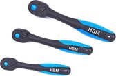 HBM 3/8 Professionele Premium Ratel 72 Tands Blauw / Zwart