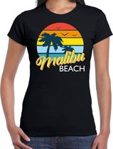 Malibu zomer t-shirt / shirt Malibu beach zwart voor dames - zwart - Malibu party outfit / vakantie kleding / strandfeest shirt S