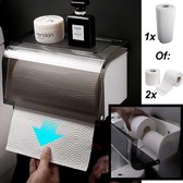 Decopatent® Hangende Dubbele Toiletrolhouder met leg plankje voor 2x WC papier Rollen OF 1x Keuken Rol papier - Zonder boren