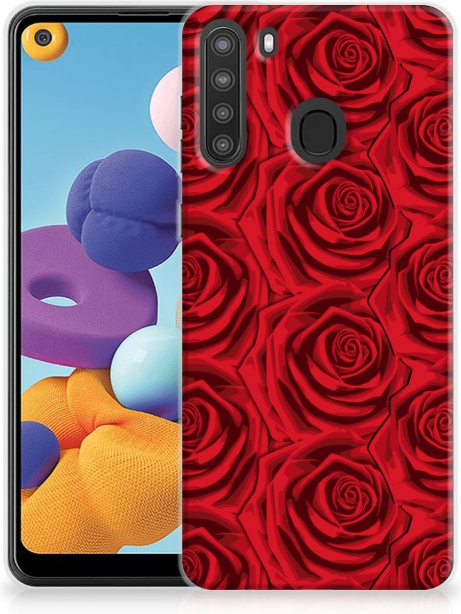 Back Cover voor Samsung Galaxy A21 TPU Case Red Roses