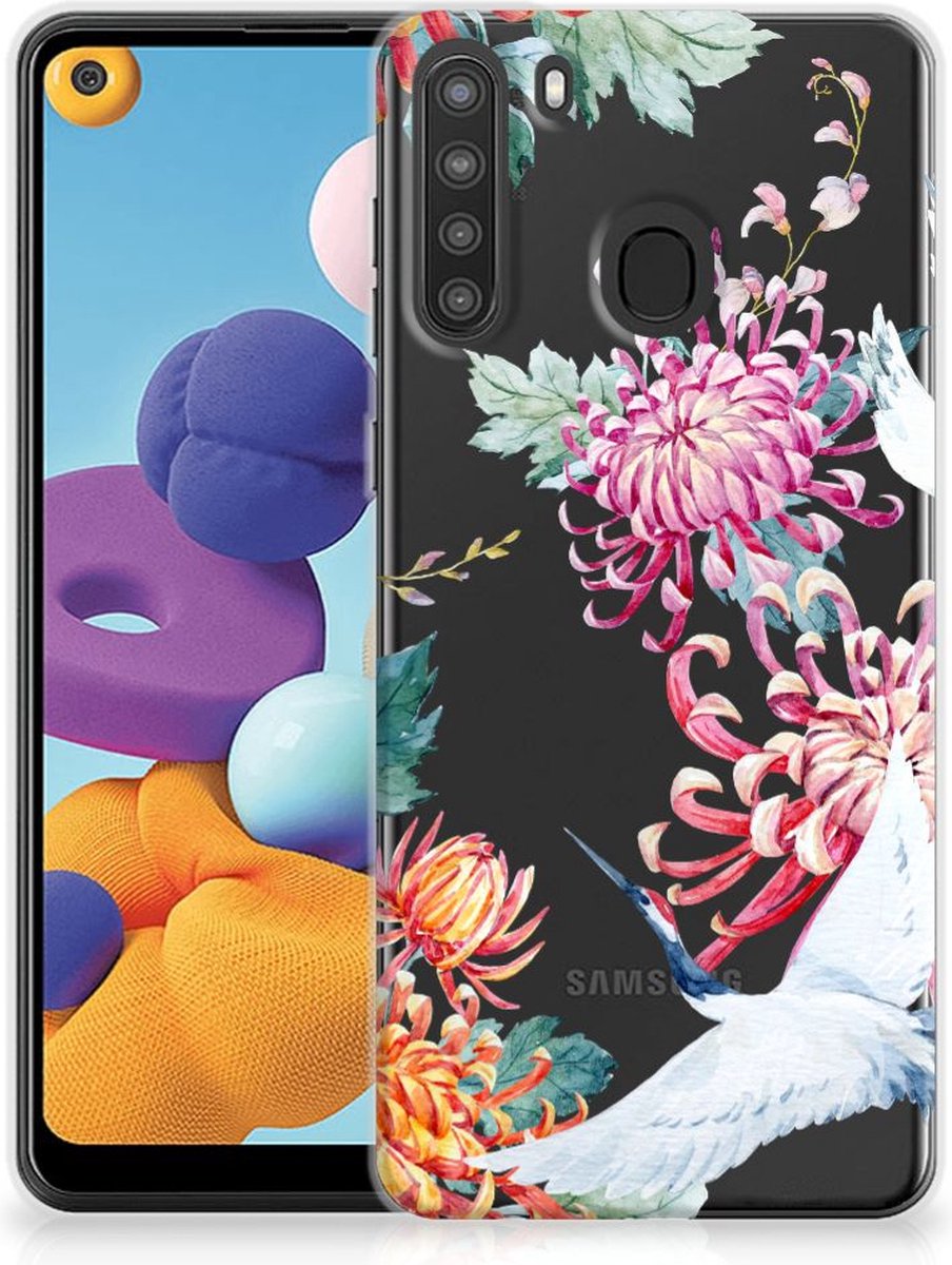 Samsung Galaxy A21 TPU Hoesje Bird Flowers