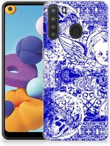 Coque pour Samsung Galaxy A21 TPU Bumper Silicone Étui Housse Angel Skull Blue