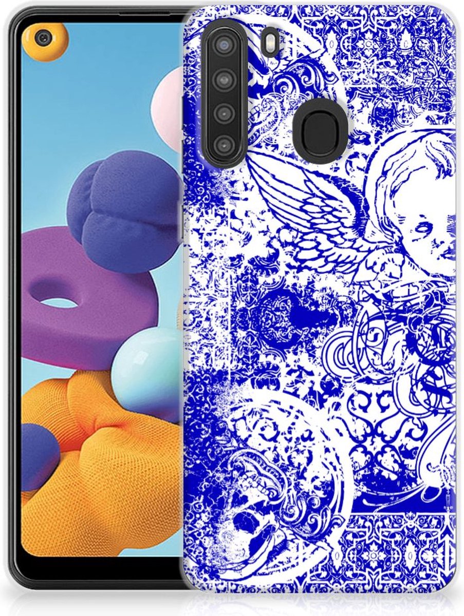 Silicone Back Case Samsung Galaxy A21 Angel Skull Blauw
