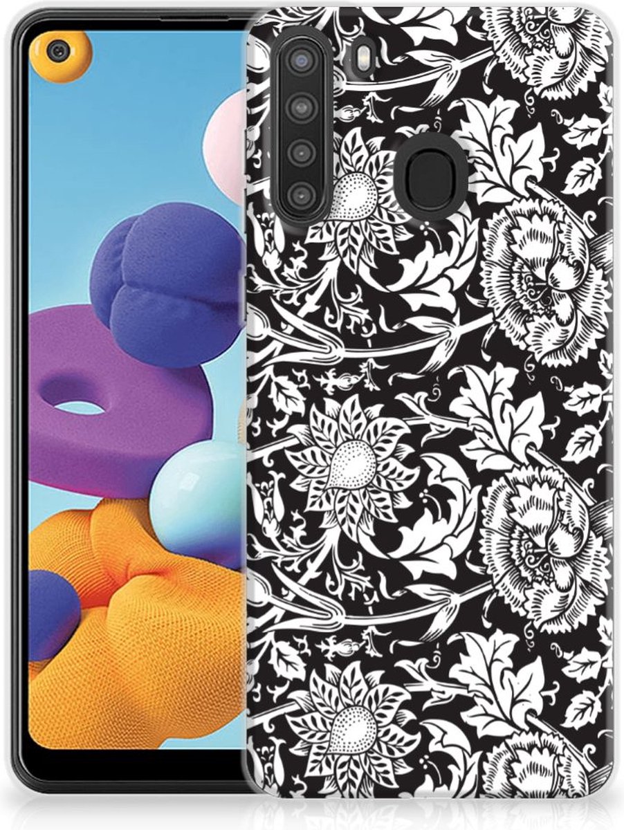 Samsung Galaxy A21 TPU Case Black Flowers