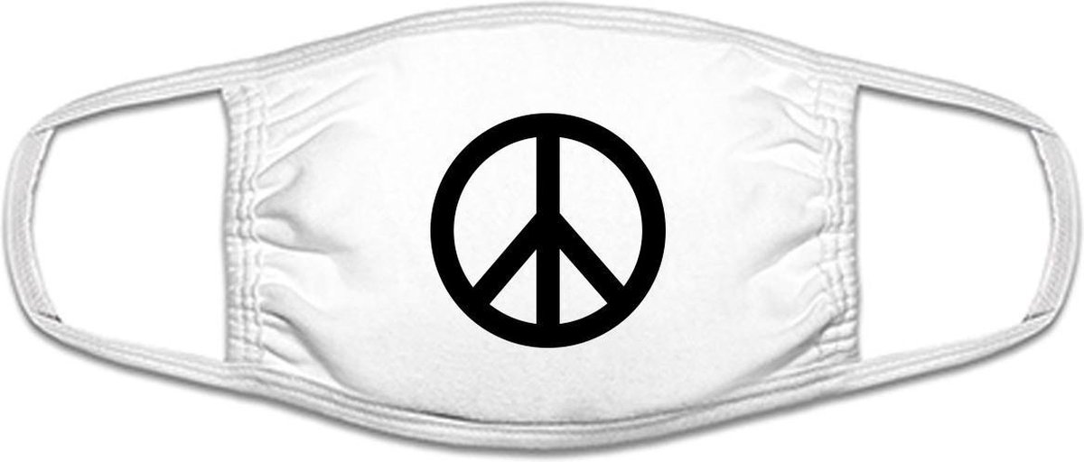 Peace logo mondkapje | grappig | gezichtsmasker | bescherming | bedrukt | logo | Wit mondmasker van katoen, uitwasbaar & herbruikbaar. Geschikt voor OV