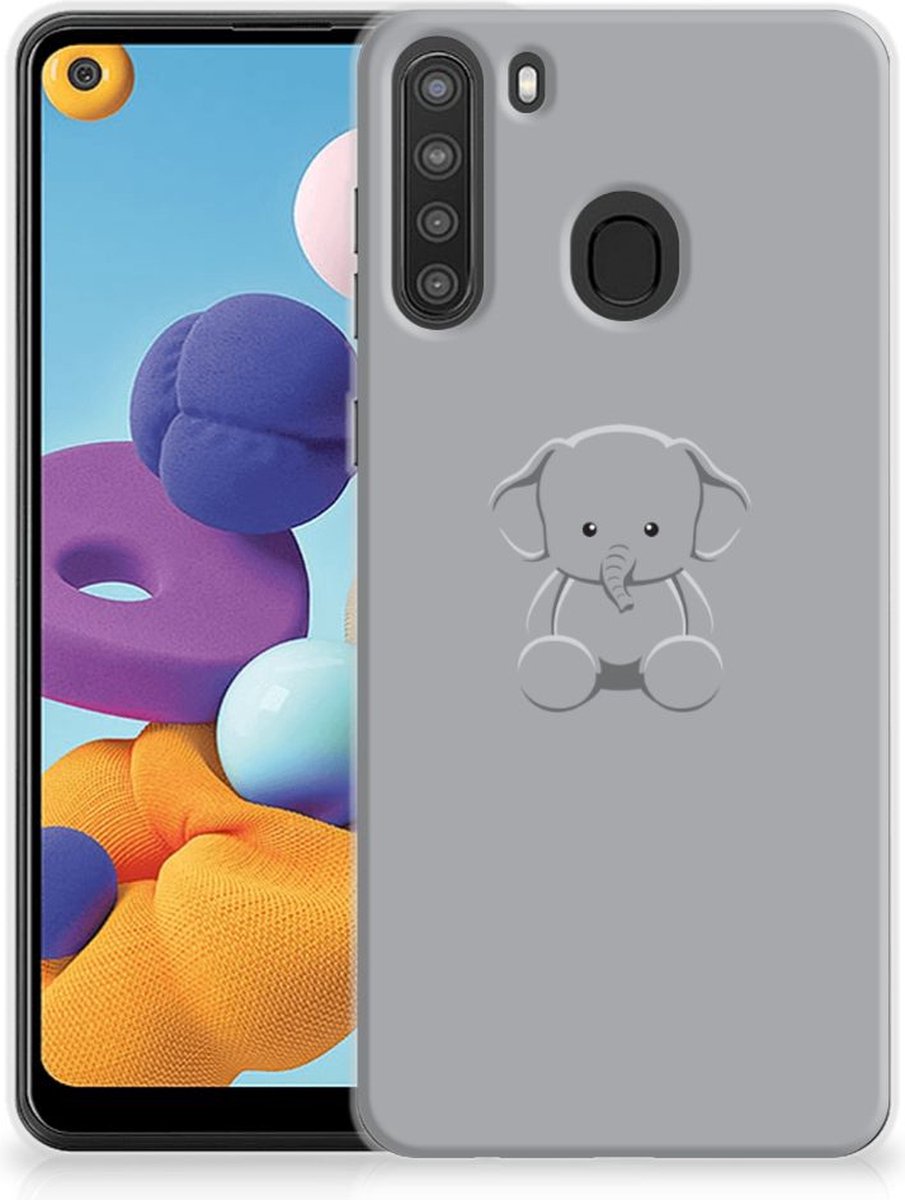 Samsung Galaxy A21 Telefoonhoesje met Naam Grijs Baby Olifant