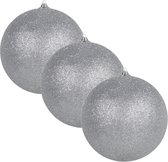 3x Zilveren grote glitter kerstballen 13,5 cm - hangdecoratie / boomversiering glitter kerstballen