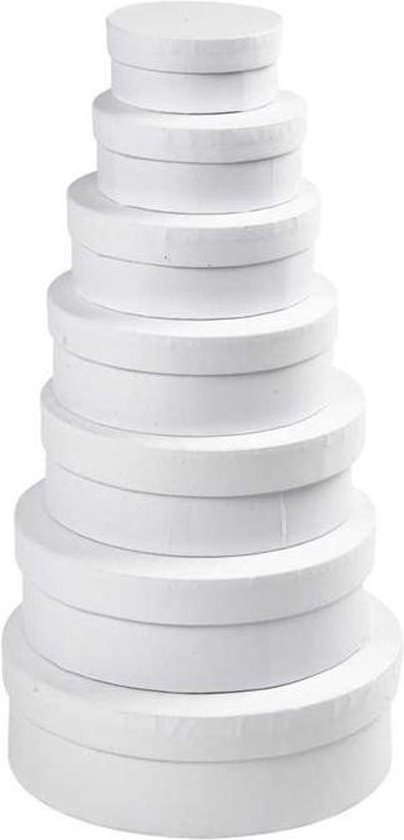 2x stuks ronde witte hobby knutselen doos/dozen van karton - 10.5 x 4.5 cm - Hoedendoos/cadeauverpakking