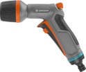 GARDENA Comfort EcoPulse spuitpistool, grijs met oranje accenten, frontaal aanzicht.