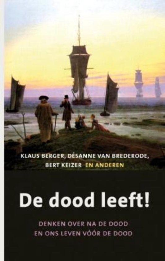 Boekcover met de titel 'De dood leeft!' en een schilderij van schepen bij zonsondergang.