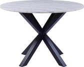 24Designs Ronde Eettafel Hero - 110 Cm 4 Personen - Wit Marmer - Mat Zwart Onderstel