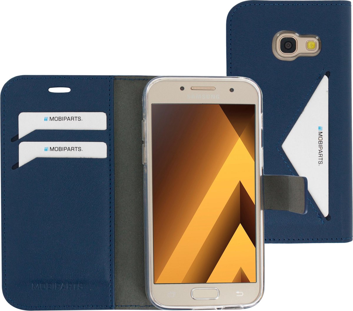 Samsung Galaxy A3 (2017) Hoesje - Premium Wallet/Boekhoesje - Eco Leer - Magneet Sluiting - Opberg vakken - Blauw - Mobiparts