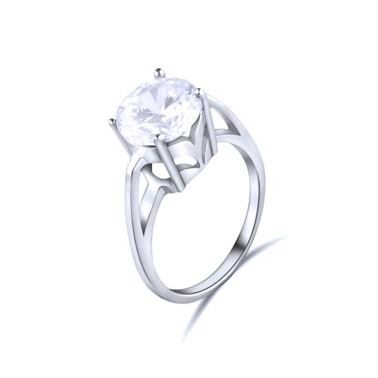 Quiges - 925 Zilveren Ring Klassiek Verhoogd Kroontje Solitair met Zirkonia Kristal - QSR10917