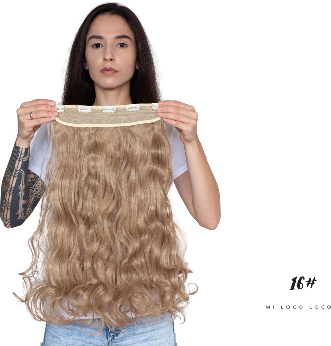 Wavy clip-in hairextension cm lang krullend haar synthetisch, blond #16 bol.com