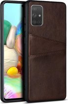 Samsung Galaxy A71 Kunstlederen Hoesje met Dubbele Kaartsleuf Coffee