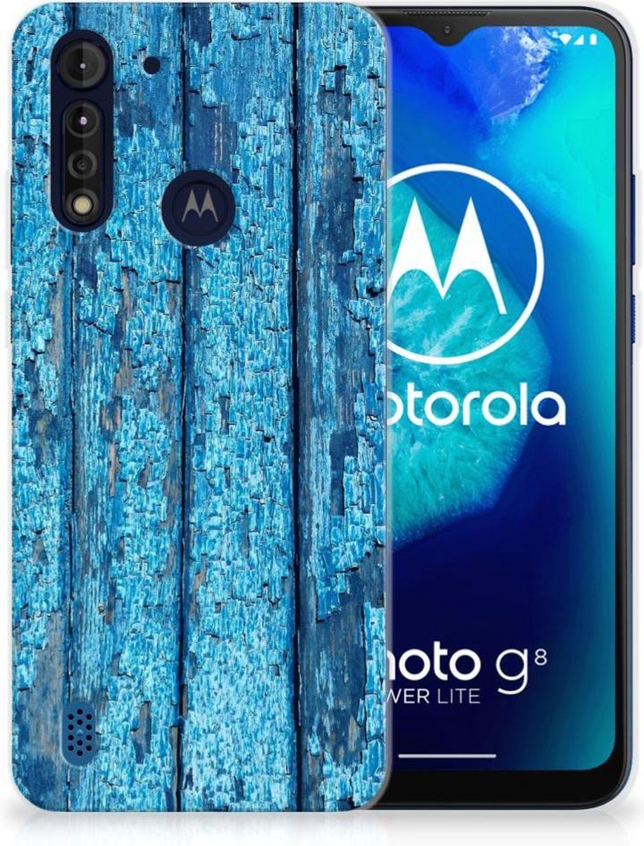 Back Cover voor Motorola Moto G8 Power Lite Bumper Hoesje Wood Blue
