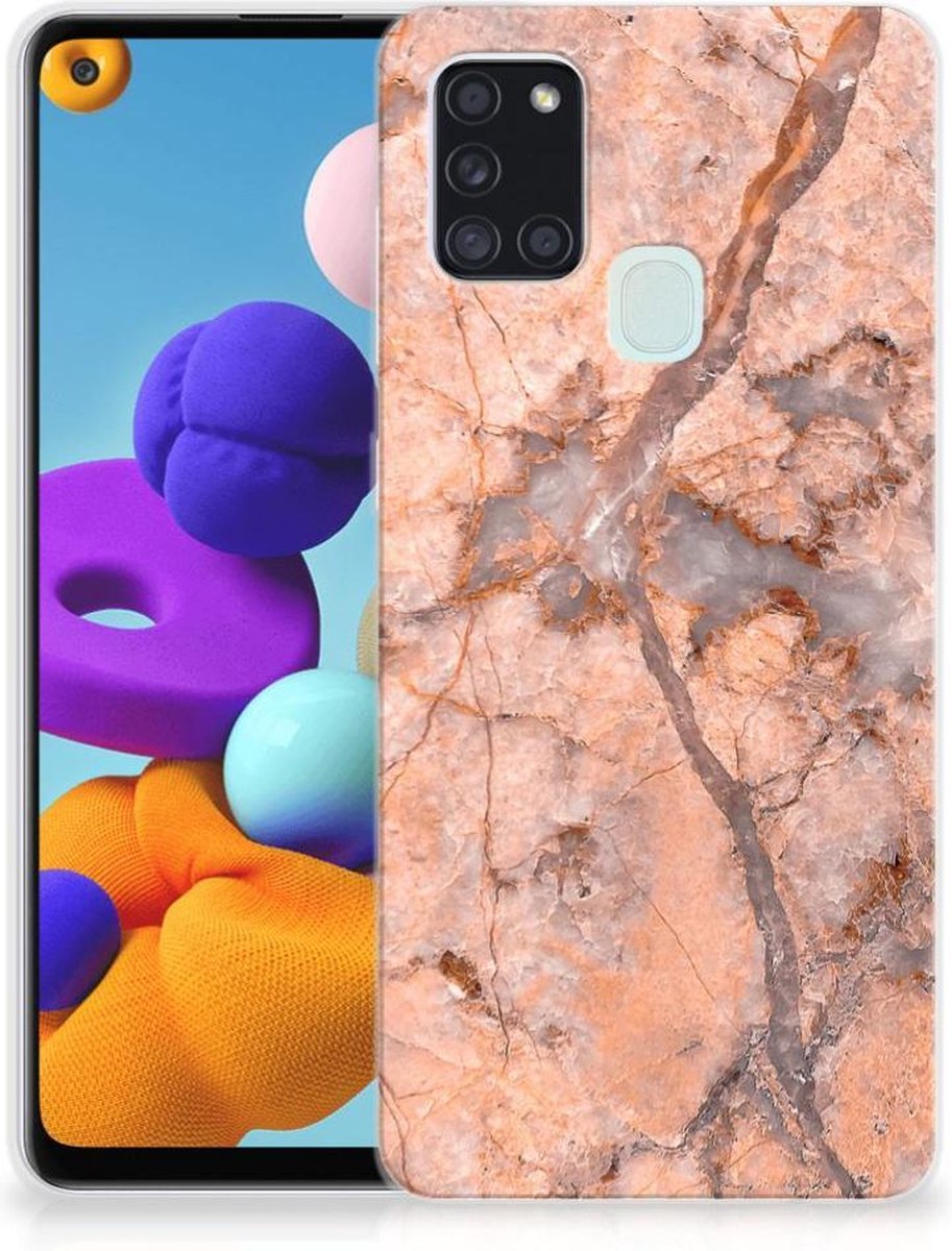 Samsung Galaxy A21s TPU Siliconen Hoesje Marmer Oranje