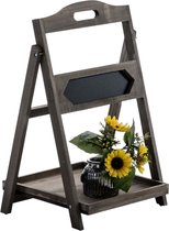 Clp Houten deco rek met krijtbord MARK ladderrek, deco bord, staand rek, bloemenrek, 1 legplank - Donkerbruin