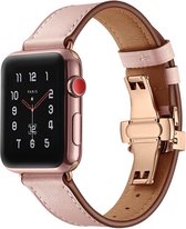 Leren Apple Watch bandje Roze met klassieke goudkleurige gesp 42mm - 44mm Watchbands-shop.nl