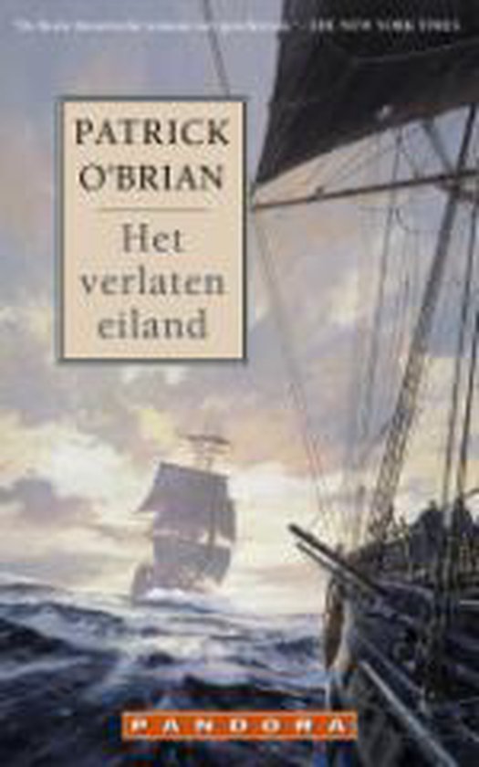 Boekomslag 'Het Verlaten Eiland' van Patrick O'Brian met een zeilschip op zee