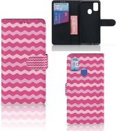 Hoesje ontwerpen Geschikt voor Samsung Galaxy M21 Book Cover Geschikt voor Samsung M30s GSM Hoesje ontwerpen Waves Pink