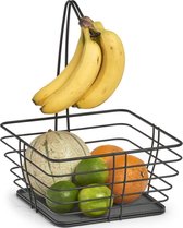 Zwarte vierkante fruitschaal met banaan hanger 26 cm - Zeller - Keukenaccessoires/benodigdheden - Fruitschalen/fruitmanden - Fruitschalen met hanger