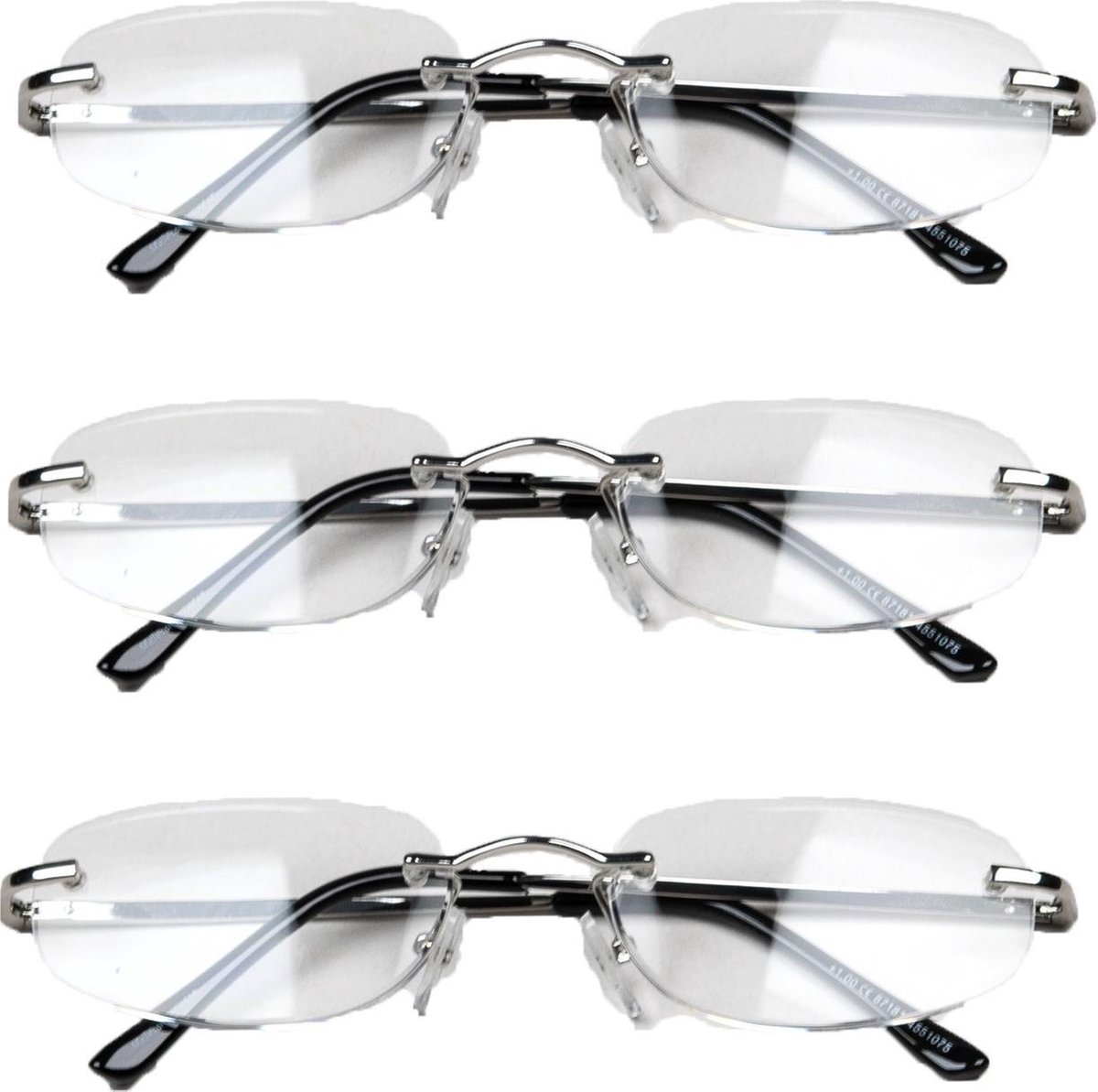 Melleson Eyewear leesbril randloos +2,50 - 3 stuks - incl. pouche