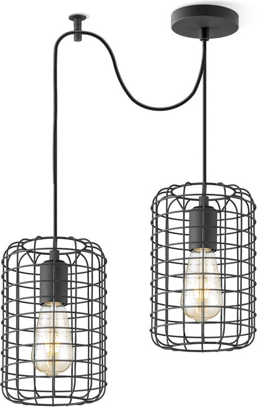 Home Sweet Home - Moderne Hanglamp Netting - 2 lichts hanglamp gemaakt van Metaal - Zwart - 32/32/127cm - Pendellamp geschikt voor woonkamer, slaapkamer en keuken- geschikt voor E27 LED lichtbron