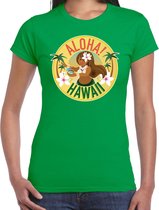 Hawaii feest t-shirt / shirt Aloha Hawaii voor dames - groen - Hawaiiaanse party outfit / kleding/ verkleedkleding/ carnaval shirt S