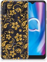 Telefoonhoesje Alcatel 1S (2020) Back Cover Siliconen Hoesje Gouden Bloemen