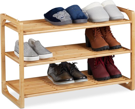 Relaxdays schoenenrek bamboe - schoenenkast 3 laags - stapelbaar -  schoenenopberger hout | bol.com