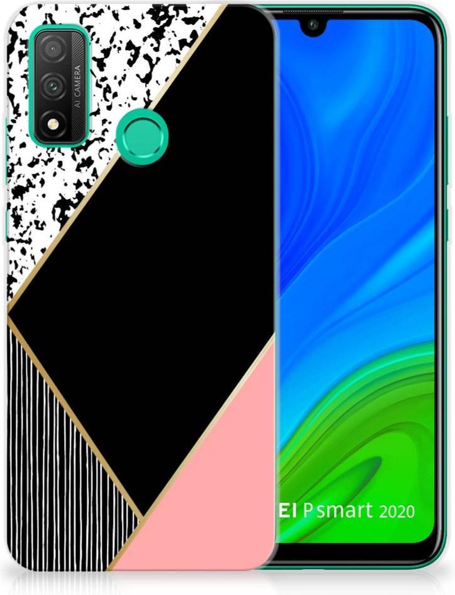 Huawei P Smart 2020 TPU Hoesje Zwart Roze Vormen