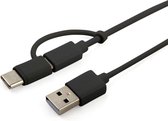 Muvit, 2 in 1 USB-C en Micro-USB naar USB 2.1A Tab kabel 1m, Zwart