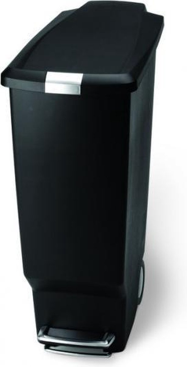 Poubelle à pédale rectangulaire mince en plastique avec couvercle à  fermeture lente Simplehuman, noir, 40 L