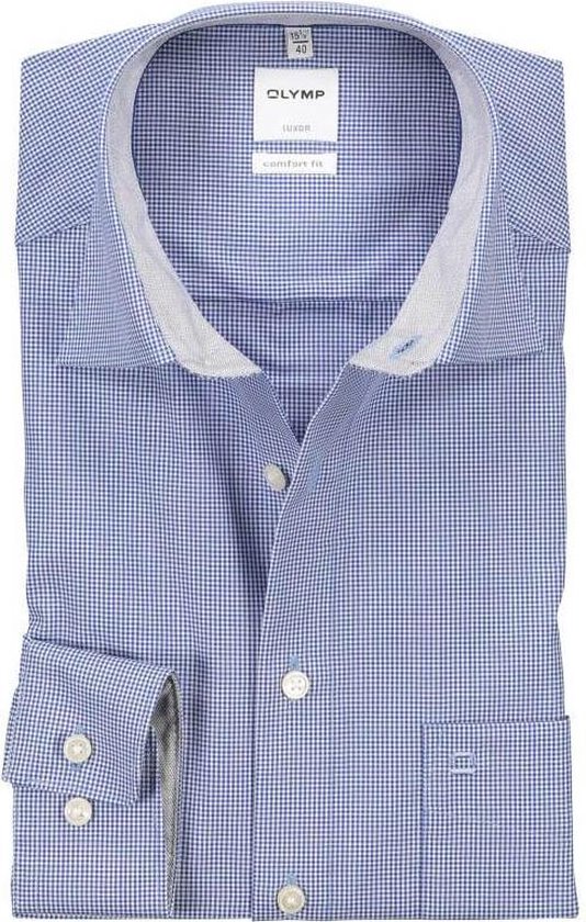 OLYMP Luxor comfort fit overhemd - donkerblauw met wit geruit (contrast) - Strijkvrij - Boordmaat: 50