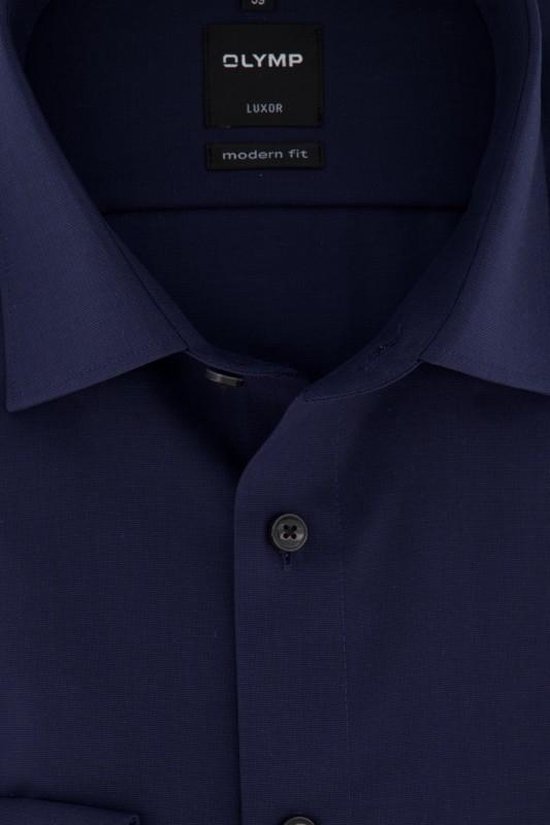 OLYMP Luxor modern fit overhemd - nachtblauw fil a fil - Strijkvrij - Boordmaat: 39