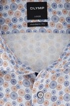 OLYMP Modern Fit overhemd mouwlengte 7 - blauw - wit met bruin dessin - Strijkvrij - Boordmaat: 44