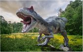 Dinosaurus T-Rex in grasland - Foto op Forex - 45 x 30 cm