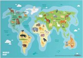 Educatieve poster (Forex) - Topografie wereld ons dierenrijk - 80 x 60 cm