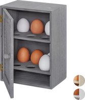 Relaxdays eierkastje hout - landhuisstijl - eieren bewaren - eierkast - eierrekje - gaas - grijs