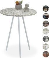 Relaxdays bijzettafel mozaïek - rond - handgemaakt - bijzettafeltje - salontafel 50 x 41 - wit