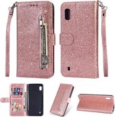 Samsung Galaxy A01 Glitter Bookcase hoesje Portemonnee met rits  - Rose Goud