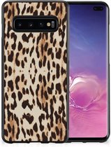 Telefoonhoesje Geschikt voor Samsung Galaxy S10+ TPU Silicone Hoesje met Zwarte rand Leopard