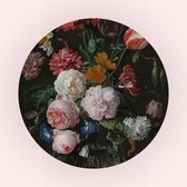 Stilleven met bloemen in glazen vaas – Jan Davidsz - 60 cm Aluminium Muurcirkel - Bloemen en Planten - Wanddecoratie - Rond Schilderij - Wandcirkel